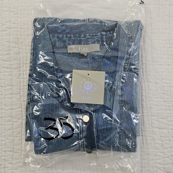 J Gee Chambray Denim Shirt Dress Women's Medium Blue Western Boho Y2K NWT Snaps - Picture 13 of 13